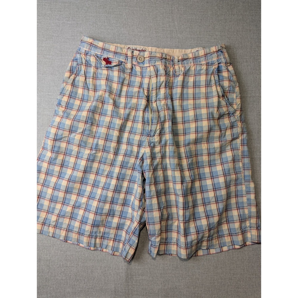 Abercrombie & Fitch Plaid Shorts Mens 32 Blue Cotton 1H7006‎ Preppy Logo